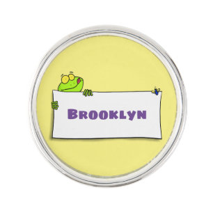 Cute green frog sign cartoon illustration lapel pin