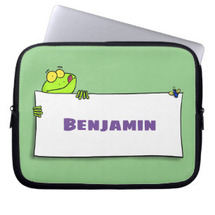 Cute green frog sign cartoon illustration laptop sleeve