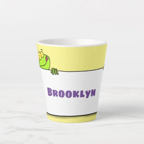 Cute green frog sign cartoon illustration latte mug