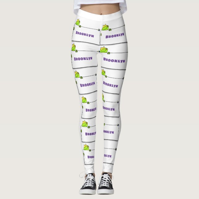 Cute green frog sign cartoon illustration leggings (Front)