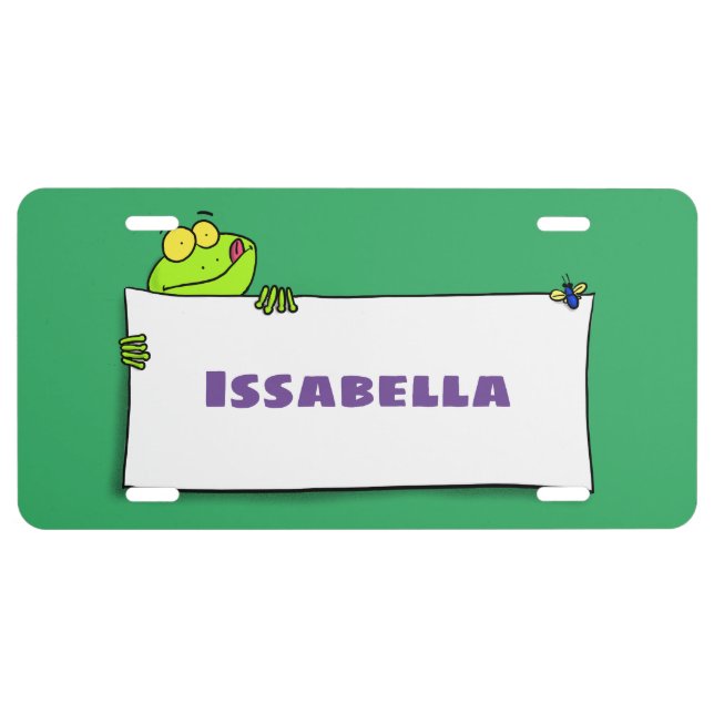 Cute green frog sign cartoon illustration license plate (Front)