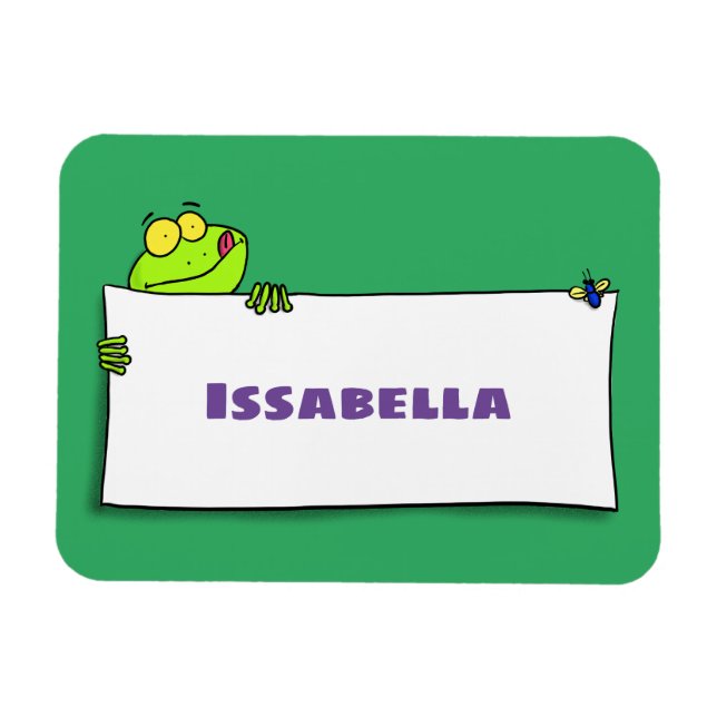 Cute green frog sign cartoon illustration magnet (Horizontal)