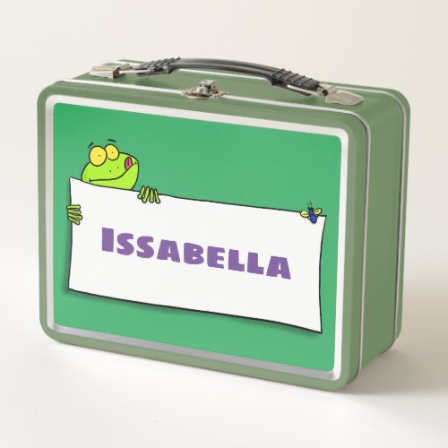 Cute green frog sign cartoon illustration metal lunch box