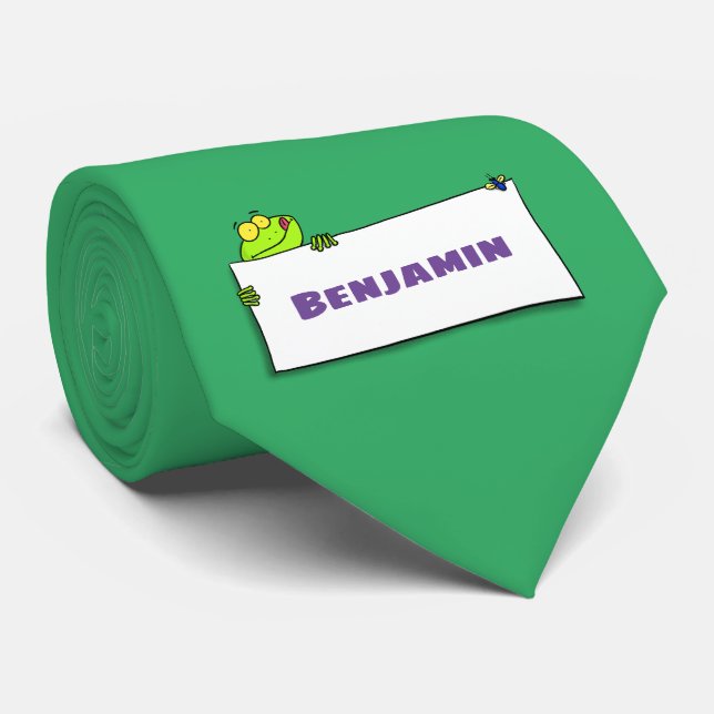 Cute green frog sign cartoon illustration neck tie (Rolled)