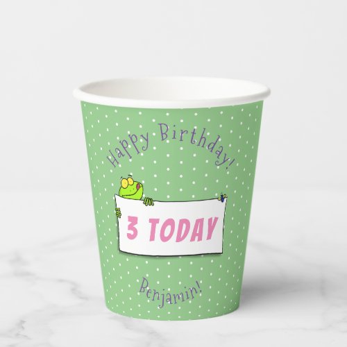 Cute green frog sign cartoon illustration paper cups