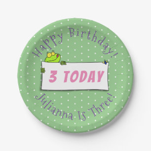 Cute green frog sign cartoon illustration paper plates