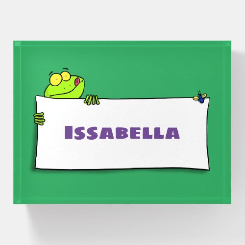 Cute green frog sign cartoon illustration paperweight