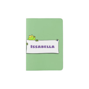 Cute green frog sign cartoon illustration passport holder
