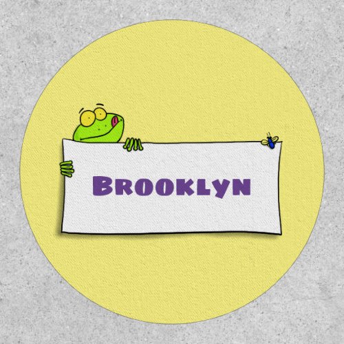 Cute green frog sign cartoon illustration patch