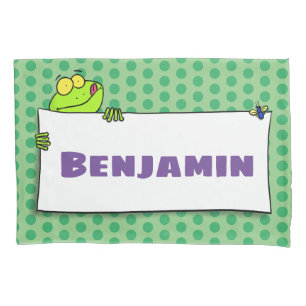 Cute green frog sign cartoon illustration pillow case