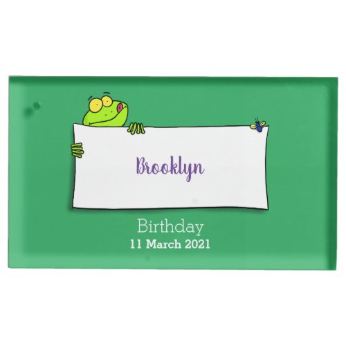 Cute green frog sign cartoon illustration place card holder