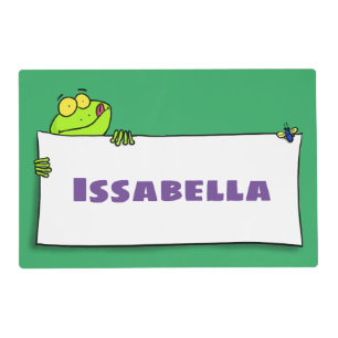 Cute green frog sign cartoon illustration placemat