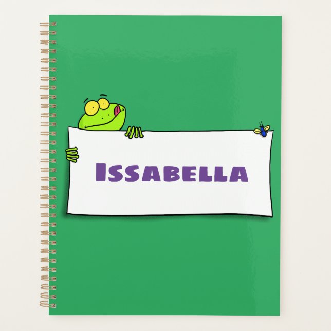 Cute green frog sign cartoon illustration planner (Front)