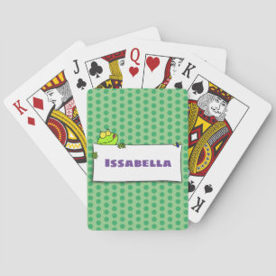 Cute green frog sign cartoon illustration poker cards