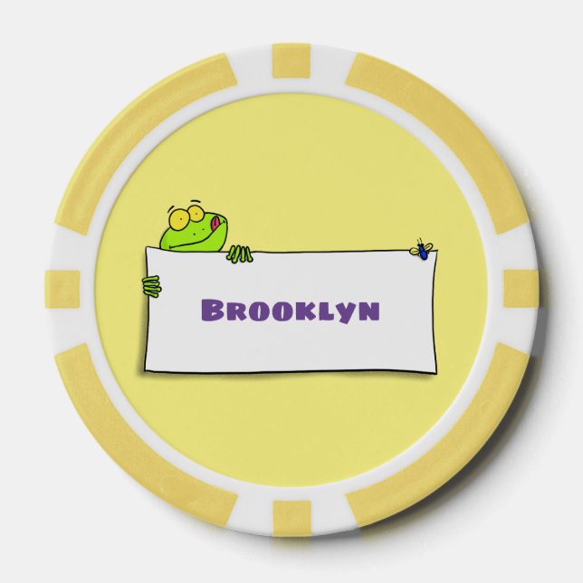 Cute green frog sign cartoon illustration poker chips (Front)
