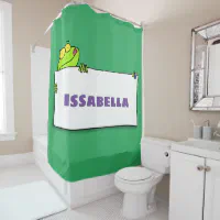 Cute green frog sign cartoon illustration shower curtain