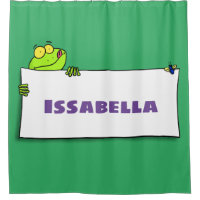 Cute green frog sign cartoon illustration shower curtain