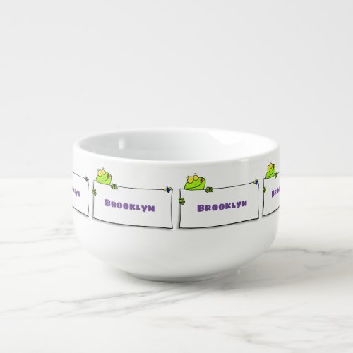 Cute green frog sign cartoon illustration soup mug