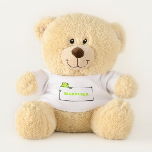 Cute green frog sign cartoon illustration teddy bear