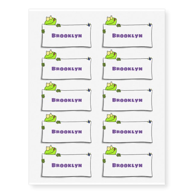 Cute green frog sign cartoon illustration temporary tattoos (Front)