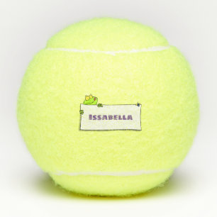 Cute green frog sign cartoon illustration tennis balls