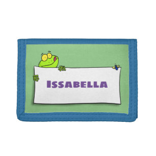 Cute green frog sign cartoon illustration tri-fold wallet
