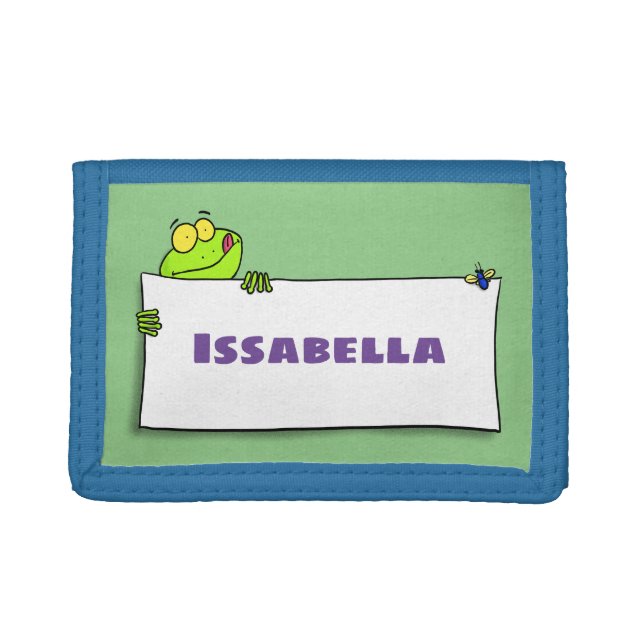Cute green frog sign cartoon illustration trifold wallet (Front)