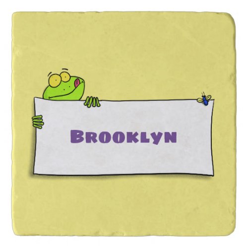 Cute green frog sign cartoon illustration trivet