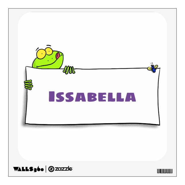Cute green frog sign cartoon illustration wall decal (Front)