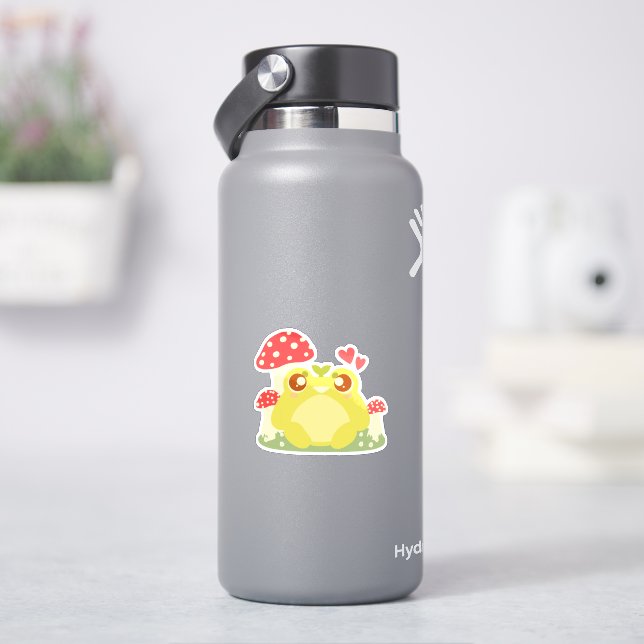 Cute Green Frog Sitting In Nature Sticker (HydroFlask)