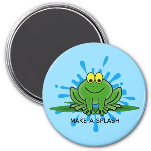Cute Green Frog Splash Design Magnet