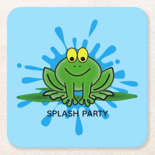 Cute Green Frog Splash Design Paper Coasters