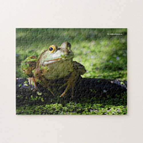 Cute Green Frog Strikes a Pose on the Hose Jigsaw Puzzle