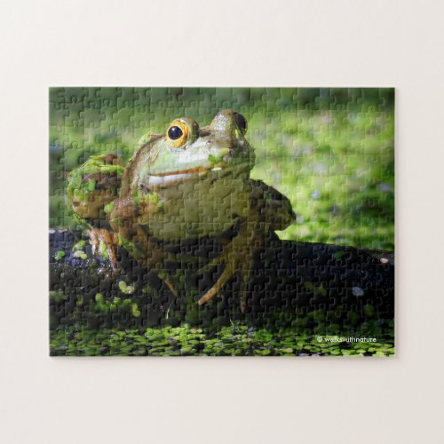 Cute Green Frog Strikes a Pose on the Hose Jigsaw Puzzle