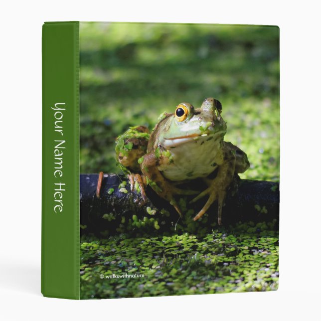 Cute Green Frog Strikes a Pose on the Hose Mini Binder (Front/Spine)