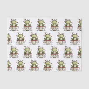 Cute Green Frog Teacup Whimsical Pattern Tissue Paper