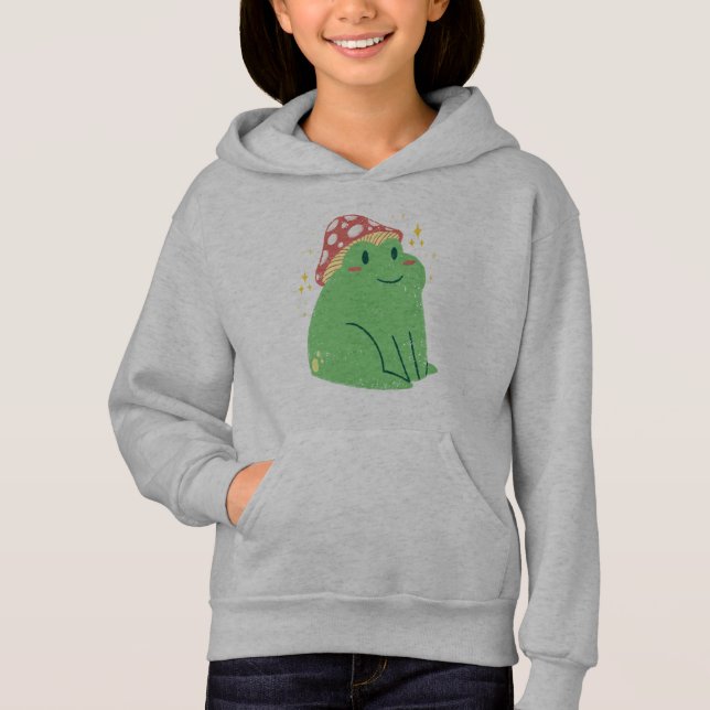Cute Green Frog with Mushroom Hat Hoodie (Front)