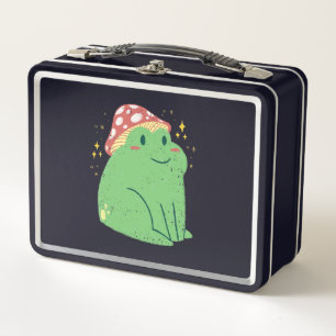 Cute Green Frog with Mushroom Hat Metal Lunch Box