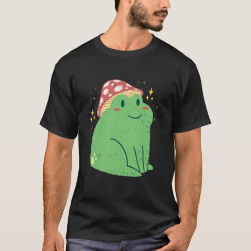 Cute Green Frog with Mushroom Hat T_Shirt
