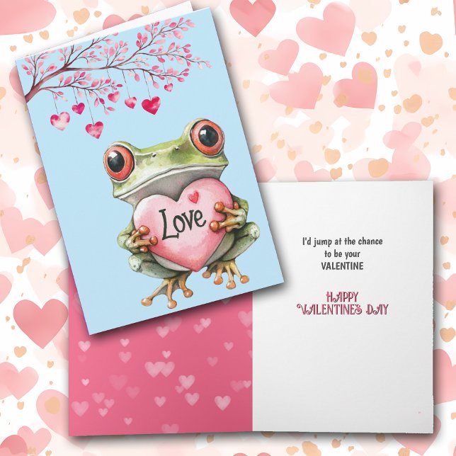 Cute Green Frog with Pink Love Heart Valentine Holiday Card (Creator Uploaded)