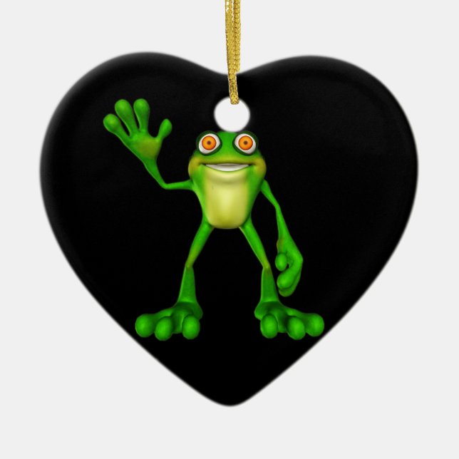 Cute Green Froggy Ceramic Ornament (Front)