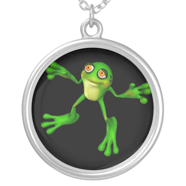 Cute Green Froggy Silver Plated Necklace (Front)