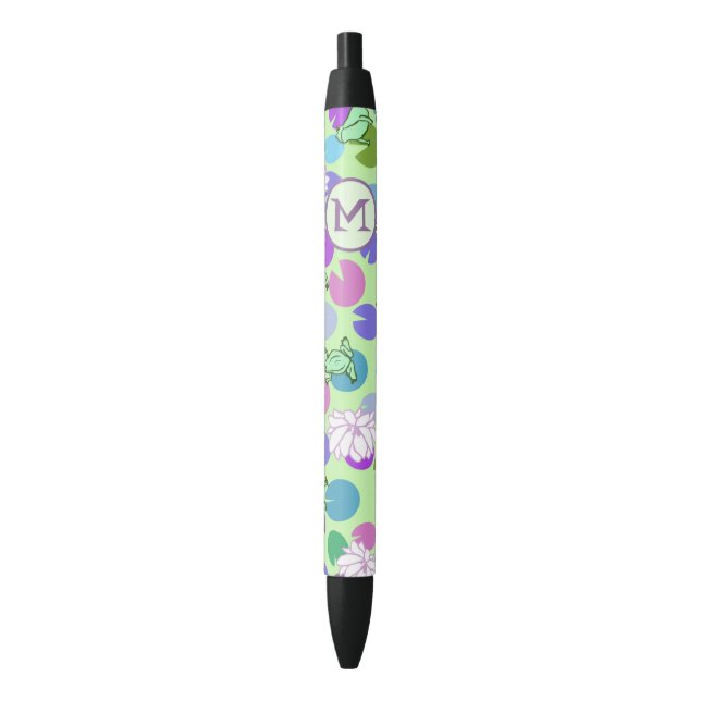 Cute Green Frogs Custom Monogram Initial Pen (Front Vertical)
