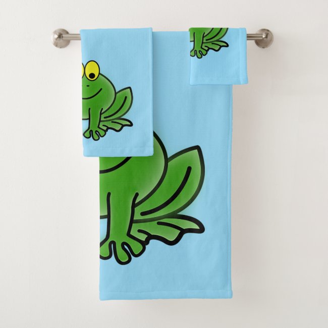 Cute Green Frogs Design Bath Towel Set
