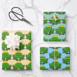 Cute Green Frogs Design Wrapping Paper