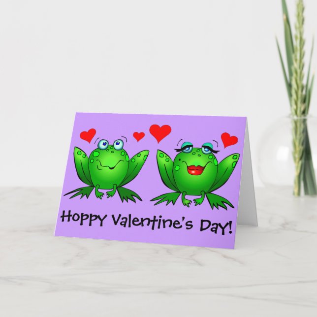Cute Green Frogs Happy Funny Valentines Day Holiday Card (Front)