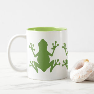 CUTE GREEN FROGS ILLUSTRATION MOTIF Two-Tone COFFEE MUG