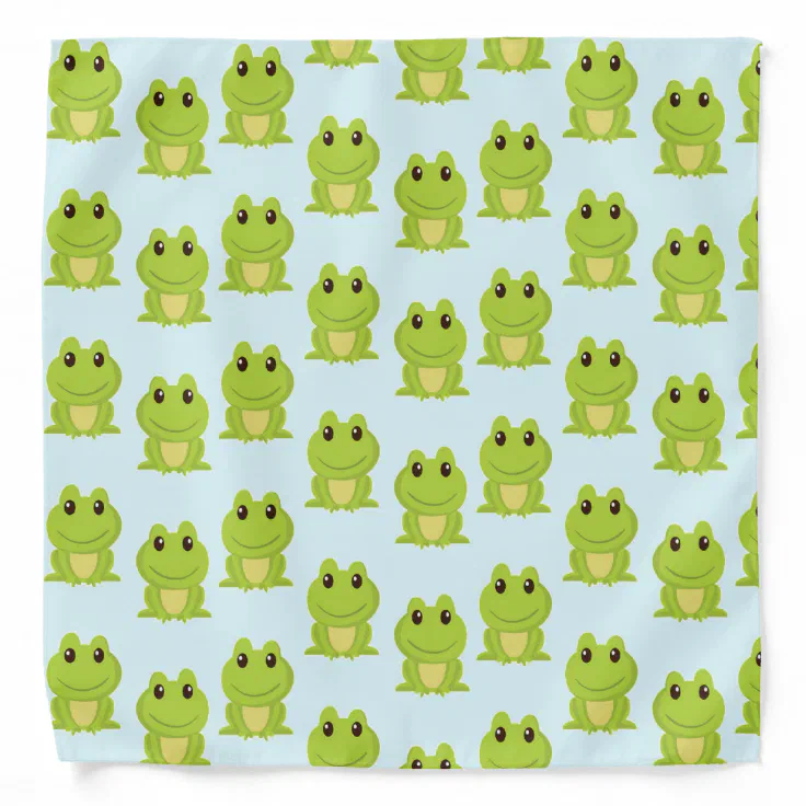Cute green frogs on blue bandana (Front)