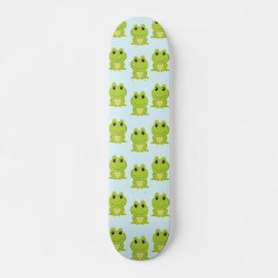 Cute green frogs on blue skateboard