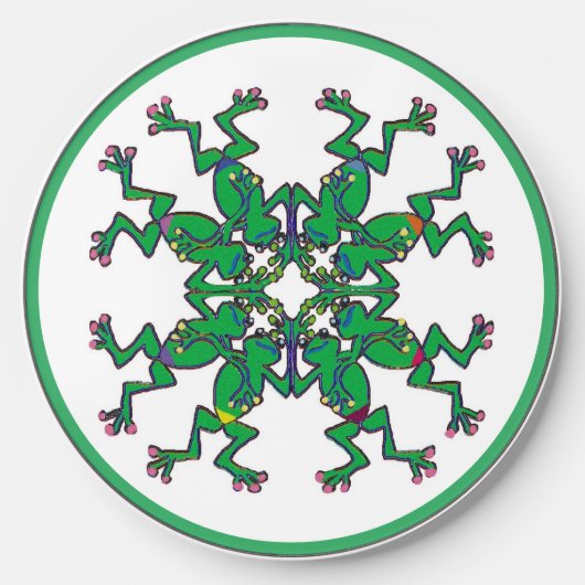 Cute green Frogs synchronized swimming pattern Wireless Charger (Front)